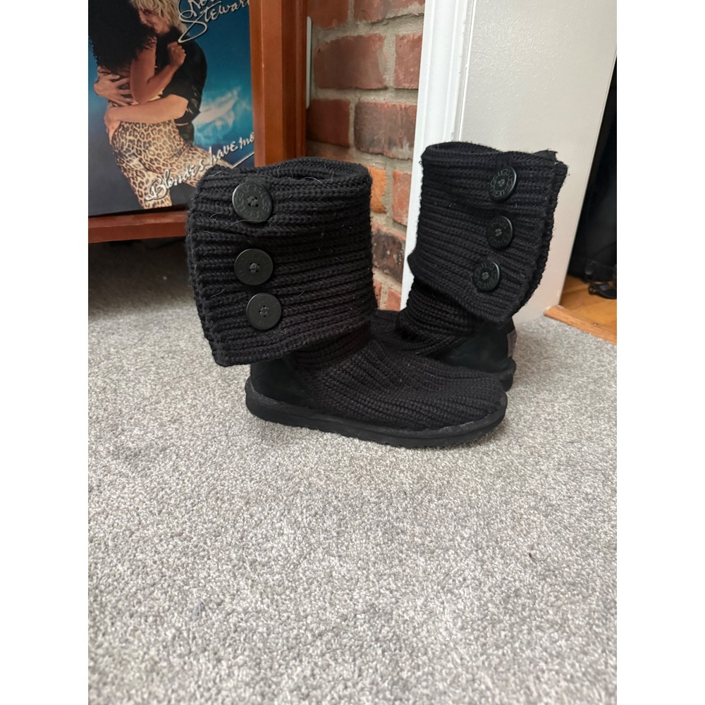 UGG Australia Triplet Cardy Black Knit Three Button Boots Womens 6